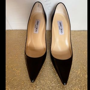 Jimmy Choo Women's 85mm Black Kid Leather Pointy Toe Pump size 38